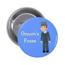 Cute Cartoon Groom's Posse Bachelor Party Button