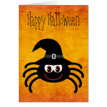 Cute Cartoon Halloween Spider Orange Greeting Card