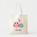 Cute cartoon owls with hearts personalized name bag