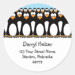 Cute Cartoon Penguins Fun Address Labels Round Sticker