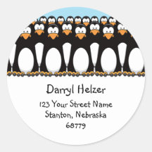 Cute Cartoon Penguins Fun Address Labels Round Sticker