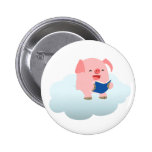 Cute Cartoon Pig Reader on Cloud Button Badge