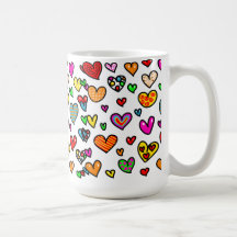 Cute Cartoon Whimsical Multi Love Heart Pattern Coffee Mugs