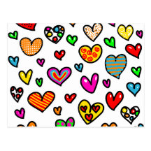 Cute Cartoon Whimsical Multi Love Heart Pattern Postcards