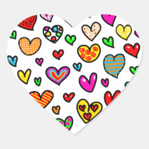 Cute Cartoon Whimsical Multi Love Heart Pattern Heart Stickers