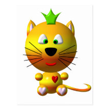 Cute cat with crown and hearts post cards