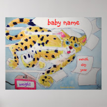 Cute Cheetah Cartoon Birth Baby Name Posters
