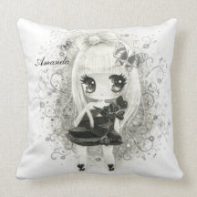 Cute chibi girl in black & white - Personalised Pillows
