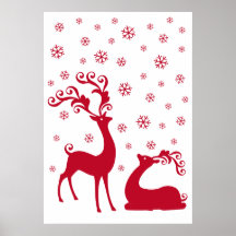 Cute Christmas deers with snowflakes Posters