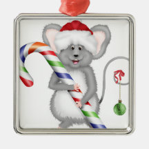 Cute Christmas Mouse with Santa Hat Christmas Tree Ornament