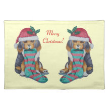cute Christmas puppy dog festive art Placemats