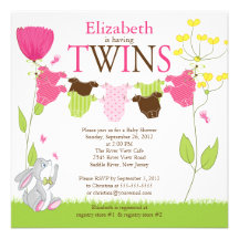 Cute Clothesline Multiple Baby Shower Invitations