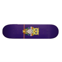 Cute Colourful Owl on star lit night Custom Skateboard