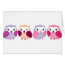 Cute Colourful Owls - Pink and Purple Pastels Greeting Cards