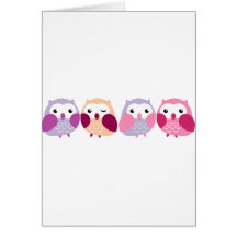 Cute Colourful Owls - Pink and Purple Pastels Greeting Cards