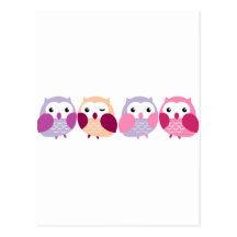 Cute Colourful Owls - Pink and Purple Pastels Postcard