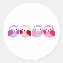 Cute Colourful Owls - Pink and Purple Pastels Round Sticker