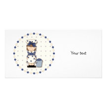 Cute country girl + bucket filled with blueberries photo card