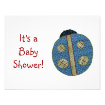 Cute Country Style Blue Ladybug Baby Shower Invites