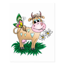 Cute Cow & Butterfly Post Cards