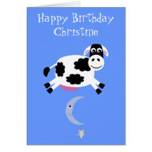 Cute Cow Jumping Over The Moon Greeting Card