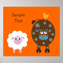 Cute cow, sheep & chicken child´s poster
