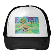 CUTE COW SHEEP FOLK ART PAINTING HATS
