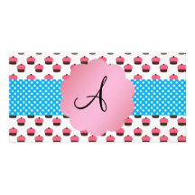 Cute cupcake monogram photo cards