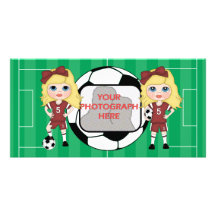 Cute customisable soccer Girls photo cards