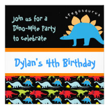 Cute Dinosaur Birthday Party Invitations Black