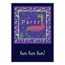 Cute Dinosaur Kids Birthday Party Invitations