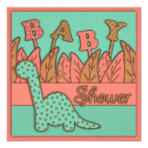 Cute Dinosaur Theme Baby Shower - Mint Pink Brown Personalized Invitation