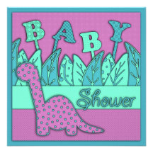 Cute Dinosaur Theme Baby Shower - Purple Turquoise Personalized Announcement