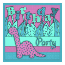 Cute Dinosaur Theme Birthday Party - Turquoise Personalized Announcements