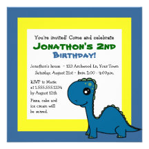Cute Dinosaur Theme Kids Birthday - Blue Yellow Custom Invitation
