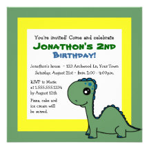 Cute Dinosaur Theme Kids Birthday - Green Yellow Announcement