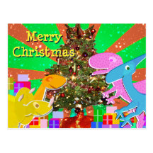 Cute Dinosaurs by the Christmas Tree Postcard