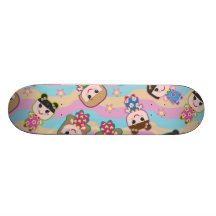 Cute Dolls Vector Pattern Skateboard