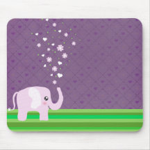 Cute elephant in girly pink & purple mouse pads