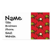 Cute Elephants Pattern Brown Green Cream on Red Business Cards