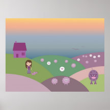 Cute Farm Animals & Girl Walking Dog Pretty Custom Print