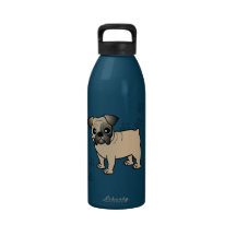 Cute Fawn and Black Coat Bulldog Cartoon Water Bottle