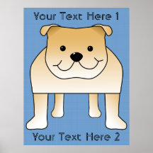 Cute Fawn Bulldog Cartoon Poster