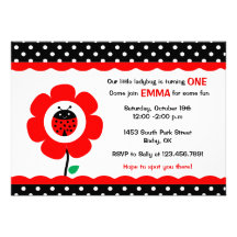 Cute Flower and Ladybird polka dots birthday party Custom Invitations