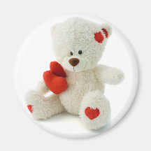 Cute Fluffy White Teddy Bear With a Heart Magnets