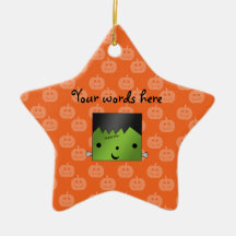 Cute Frankenstein orange pumpkin background Christmas Tree Ornament