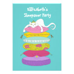 Cute funny whimsical cat and pea Sleepover Invites