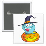 cute ghost witch in halloween pumpkin pin