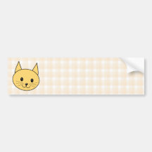 Cute Ginger Cat. Check background. Bumper Stickers