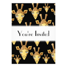 Cute Giraffe Faces, on Black. Personalized Announcement
